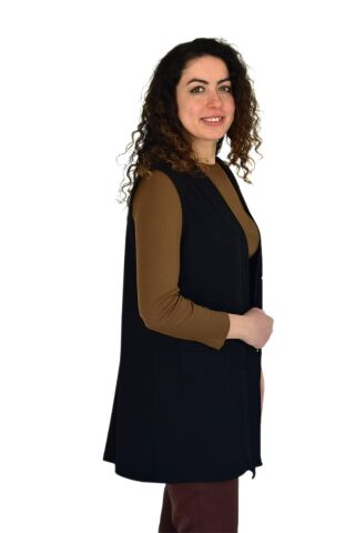 Kadın Anne Mevsimlik Düğmeli Cepli Yelek BGL-ST04314 SİYAH - 52