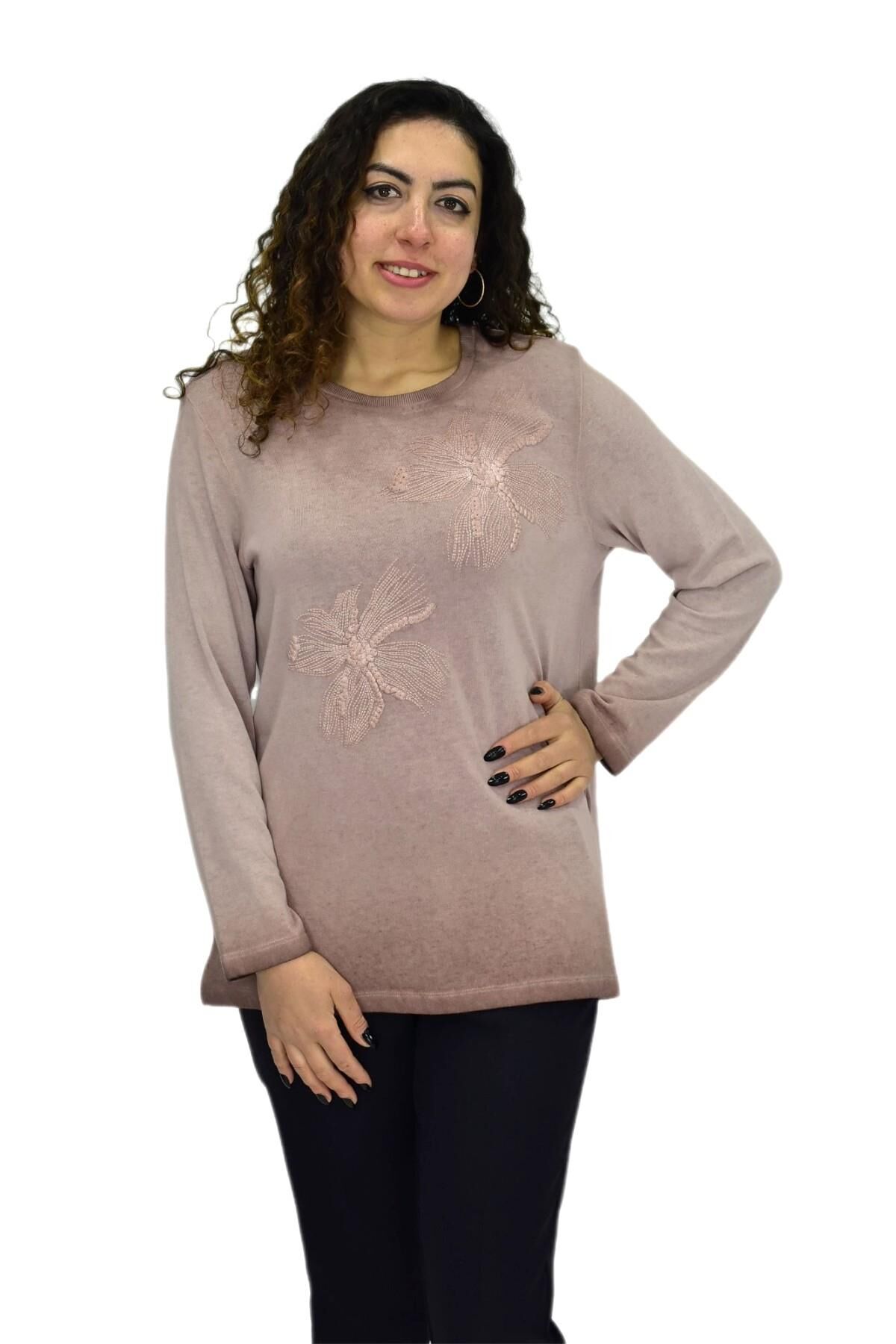 Kadın Pamuk İtalyan Kazak 4547 BGL-ST04094 PUDRA - XL