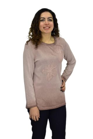 Kadın Pamuk İtalyan Kazak 4547 BGL-ST04094 PUDRA - XL