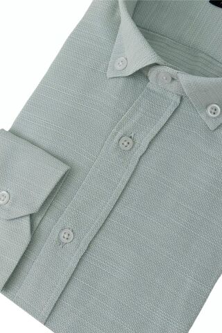 Erkek Silim Fit Petek Dokulu Gömlek BGL-ST02769 MİNT-YEŞİLİ - S
