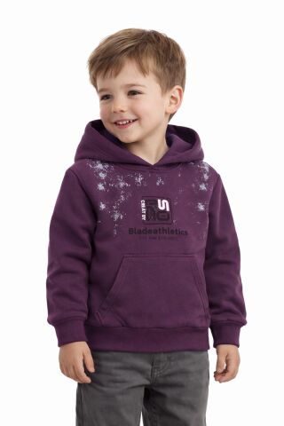 Erkek Çocuk Önü Arkası Baskılı Kapüşonlu Sweatshirt BGL-ST05246 MÜRDÜM - 7 YAŞ