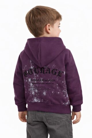 Erkek Çocuk Önü Arkası Baskılı Kapüşonlu Sweatshirt BGL-ST05246 MÜRDÜM - 8 YAŞ