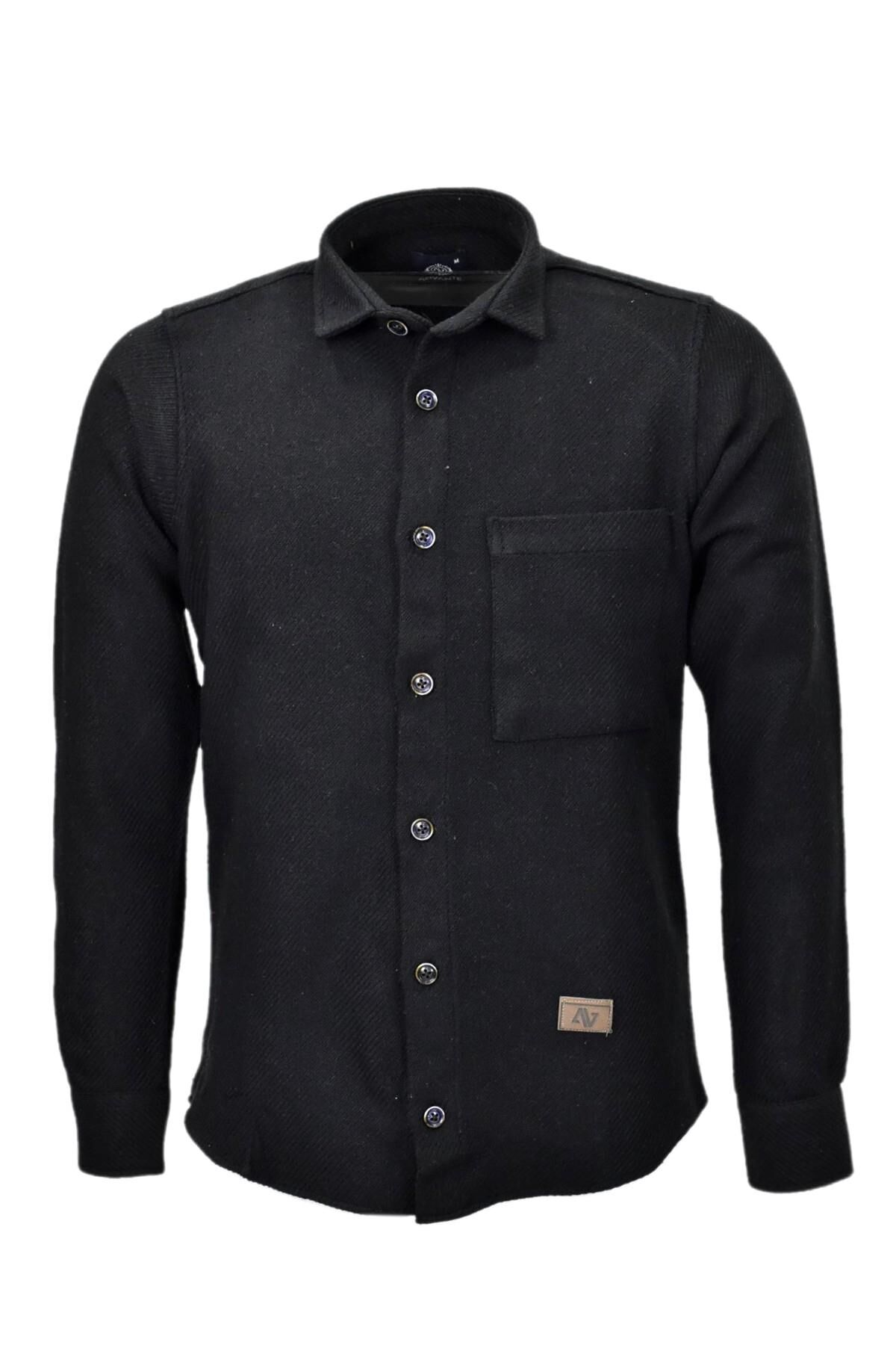 Erkek Silim Fit Spor Kışlık Oduncu Gömlek BGL-ST03899 SİYAH - L