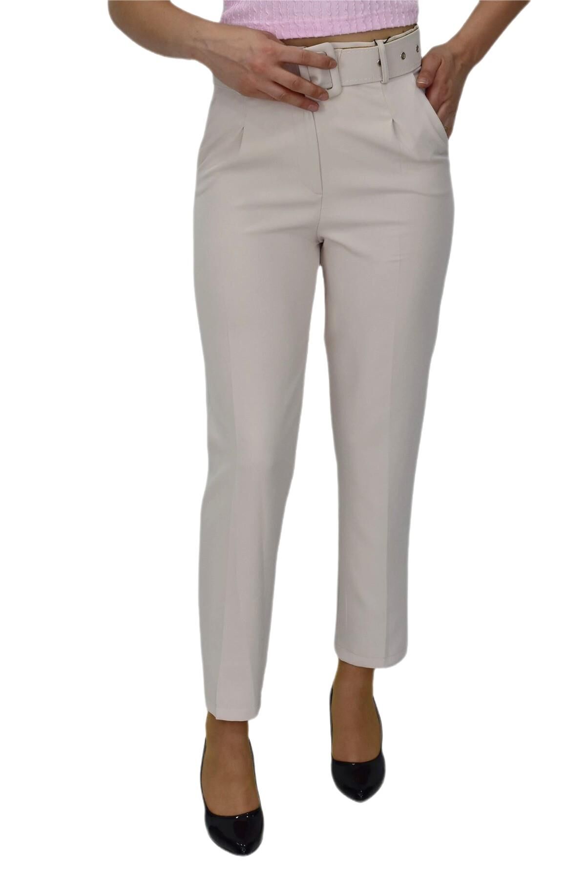 Kadın Büyük Beden Kemerli Pantolon BGL-ST03691 TAŞ - 44