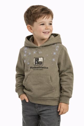 Erkek Çocuk Önü Arkası Baskılı Kapüşonlu Sweatshirt BGL-ST05246 VİZON - 5 Yaş