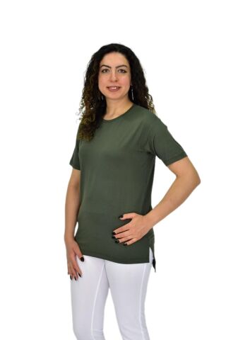 Kadın Yarım Kol Sıfıryaka Likralı Tişöt  BGL-ST04652 HAKİ - M