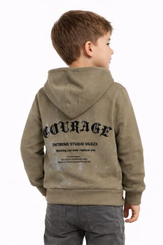 Erkek Çocuk Önü Arkası Baskılı Kapüşonlu Sweatshirt BGL-ST05246 VİZON - 6 YAŞ