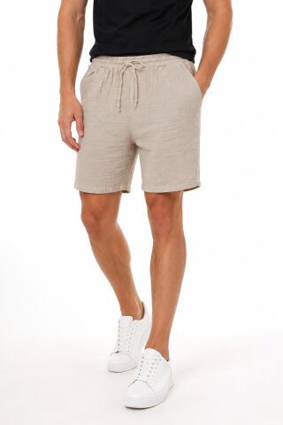 Erkek Müslin Kumaş Lastikli Şort BGL-ST05625 BEJ - 2XL