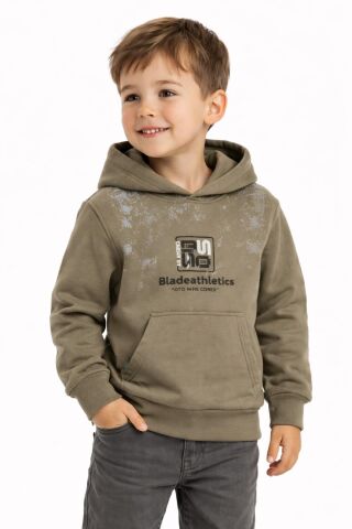 Erkek Çocuk Önü Arkası Baskılı Kapüşonlu Sweatshirt BGL-ST05246 VİZON - 7 YAŞ