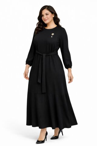 Kadın Bürümcük Uzun Kol Elbise BGL-ST03723 SİYAH - 38
