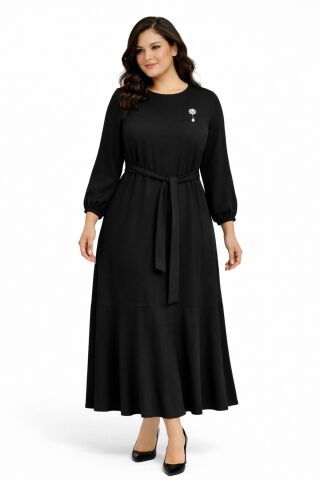 Kadın Bürümcük Uzun Kol Elbise BGL-ST03723 SİYAH - 38