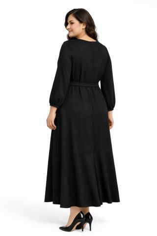 Kadın Bürümcük Uzun Kol Elbise BGL-ST03723 SİYAH - 38