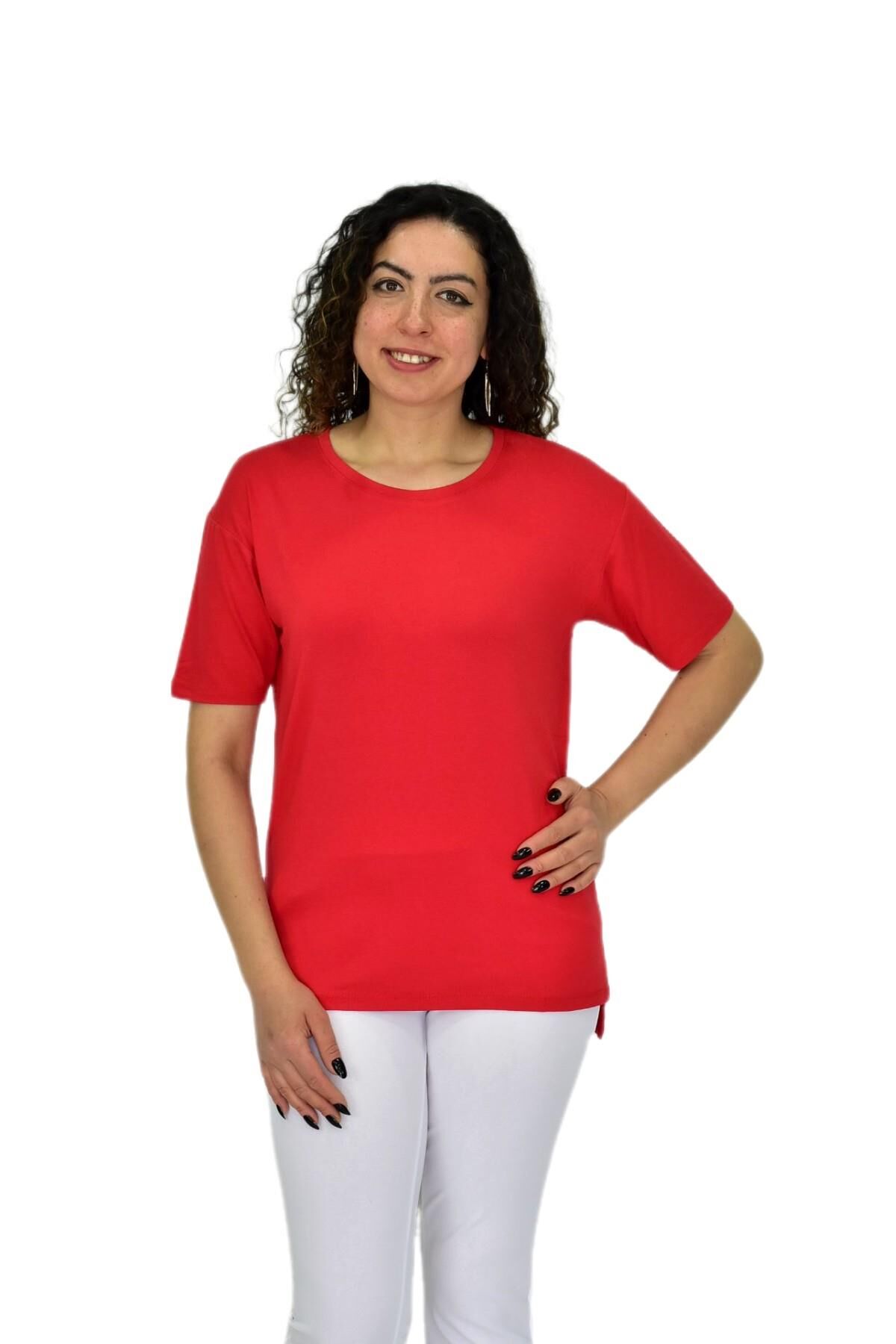Kadın Yarım Kol Sıfıryaka Likralı Tişöt  BGL-ST04652 KIRMIZI - S