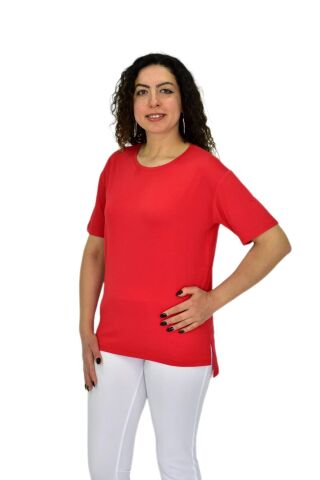 Kadın Yarım Kol Sıfıryaka Likralı Tişöt  BGL-ST04652 KIRMIZI - S