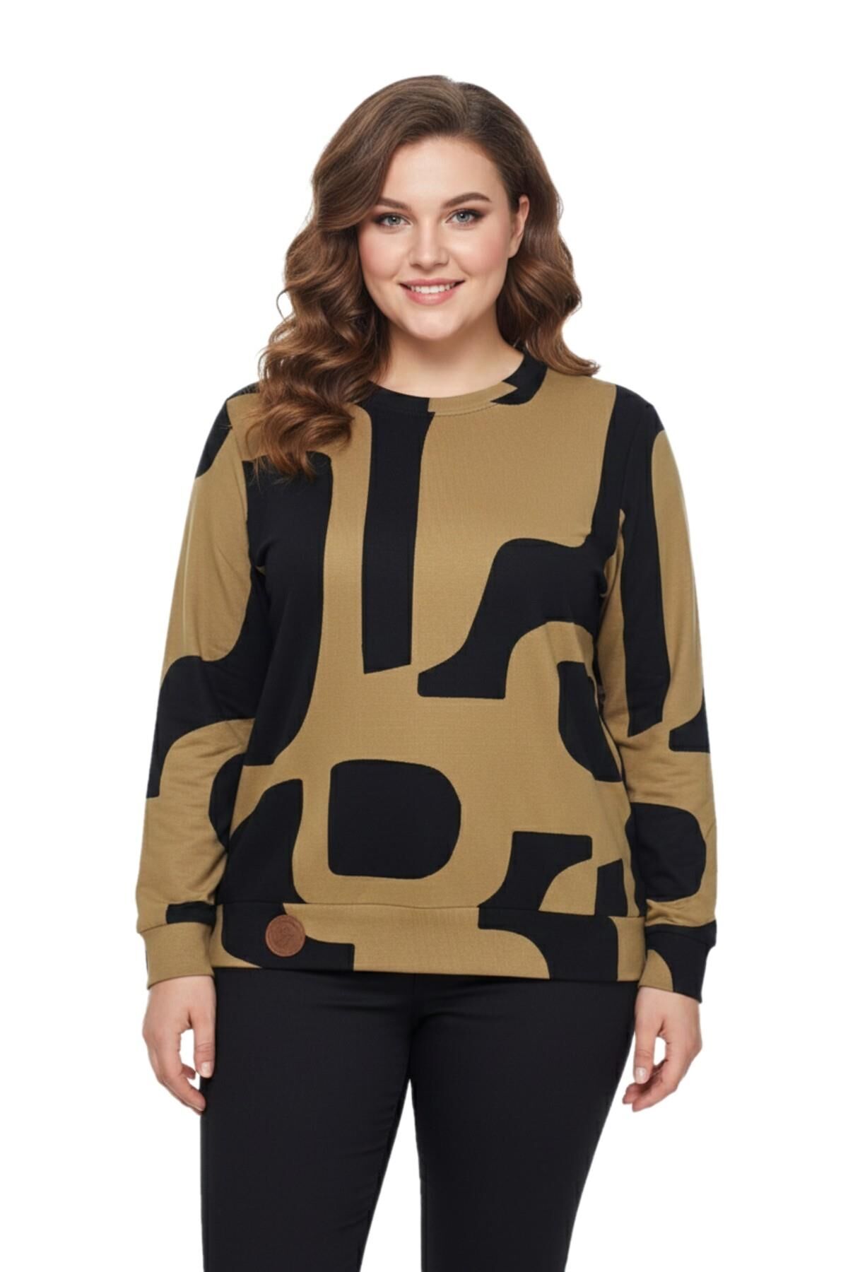 Kadın Sıfıryaka  Baskılı Bluz BGL-ST05111 A.KAHVE - 2XL