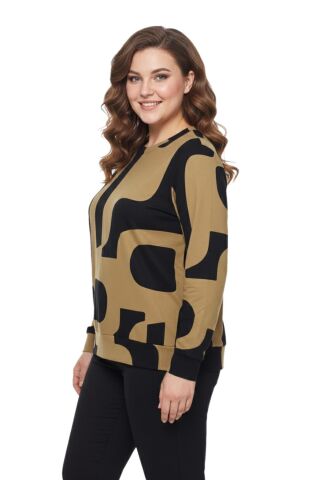 Kadın Sıfıryaka  Baskılı Bluz BGL-ST05111 A.KAHVE - 2XL