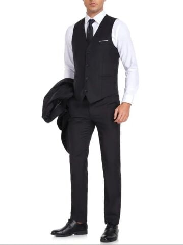 Erkek Lacivert Silim Fitt Yelekli Takım Elbise BGL-ST04304