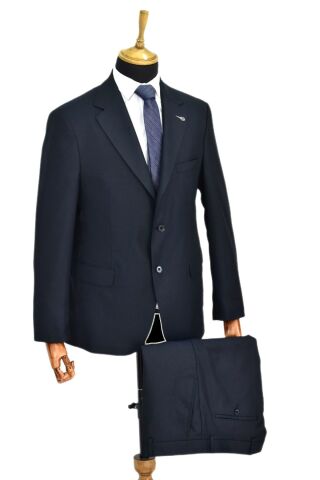 Erkek Lacivert Armürlü 4 Drop Çift Yırtmaçlı Takım Elbise BGL-ST04567