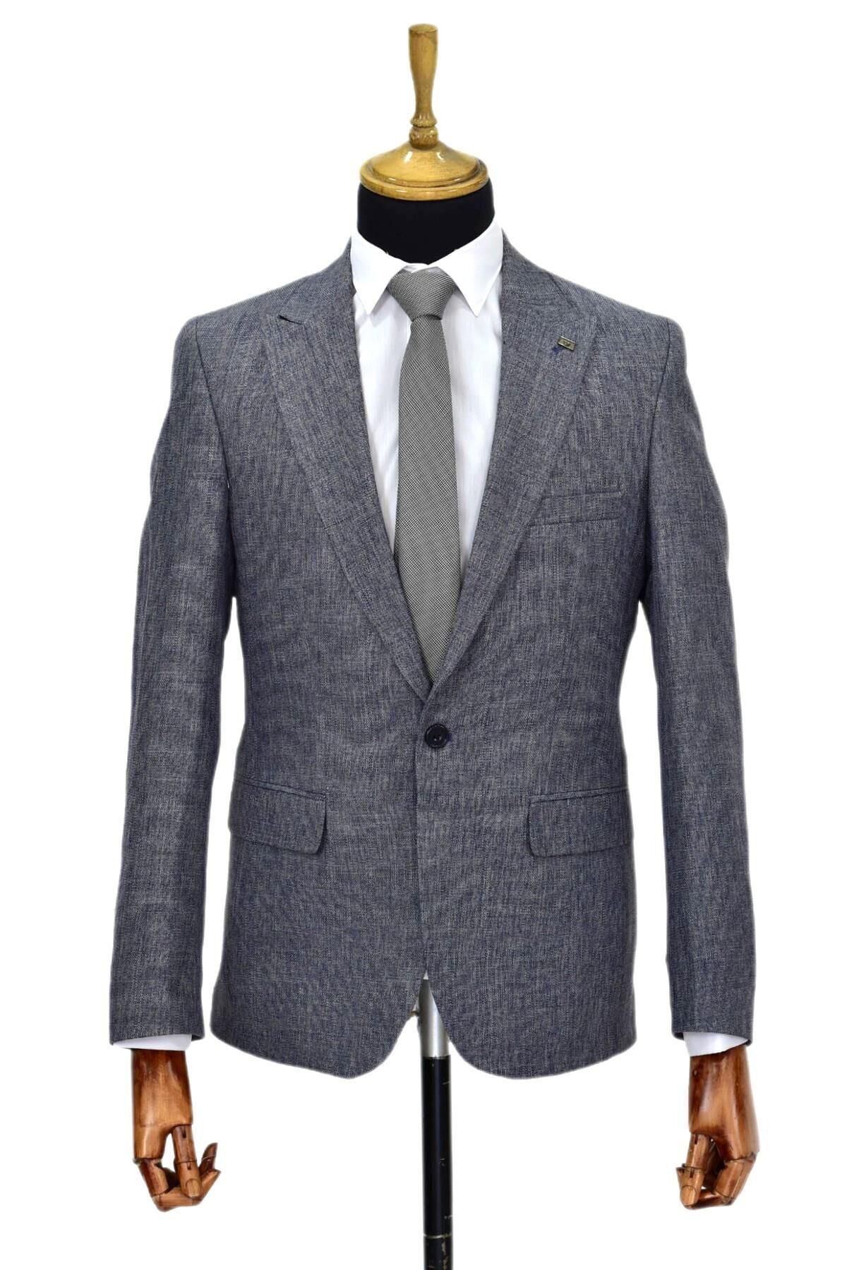 Erkek Lacivert Tek Spor Ceket Çift Yırtmaçlı BGL-ST03979 LACİVERT - 46