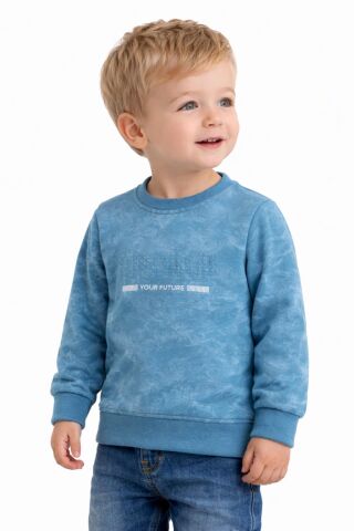 Erkek Çocuk Önü Baskılı Sweatshirt BGL-ST05244 AQUA MAVİ - 5 Yaş