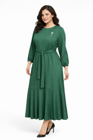 Kadın Bürümcük Uzun Kol Elbise BGL-ST03723 YEŞİL - 40