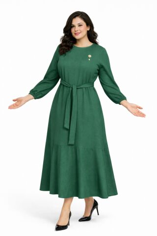 Kadın Bürümcük Uzun Kol Elbise BGL-ST03723 YEŞİL - 40