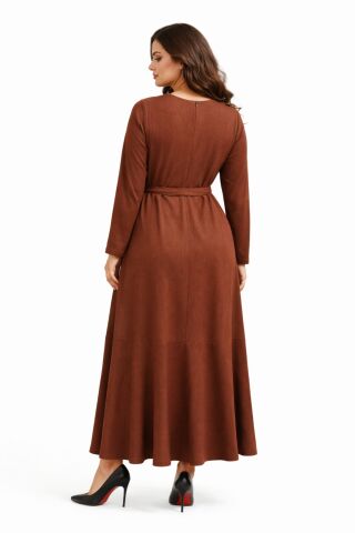 Kadın Bürümcük Uzun Kol Elbise BGL-ST03723 YEŞİL - 40