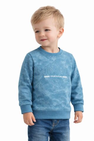 Erkek Çocuk Önü Baskılı Sweatshirt BGL-ST05244 AQUA MAVİ - 6 YAŞ