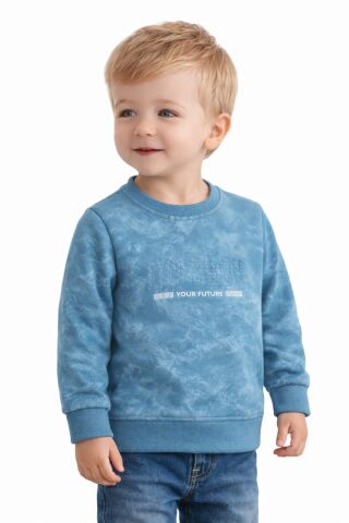 Erkek Çocuk Önü Baskılı Sweatshirt BGL-ST05244 AQUA MAVİ - 6 YAŞ