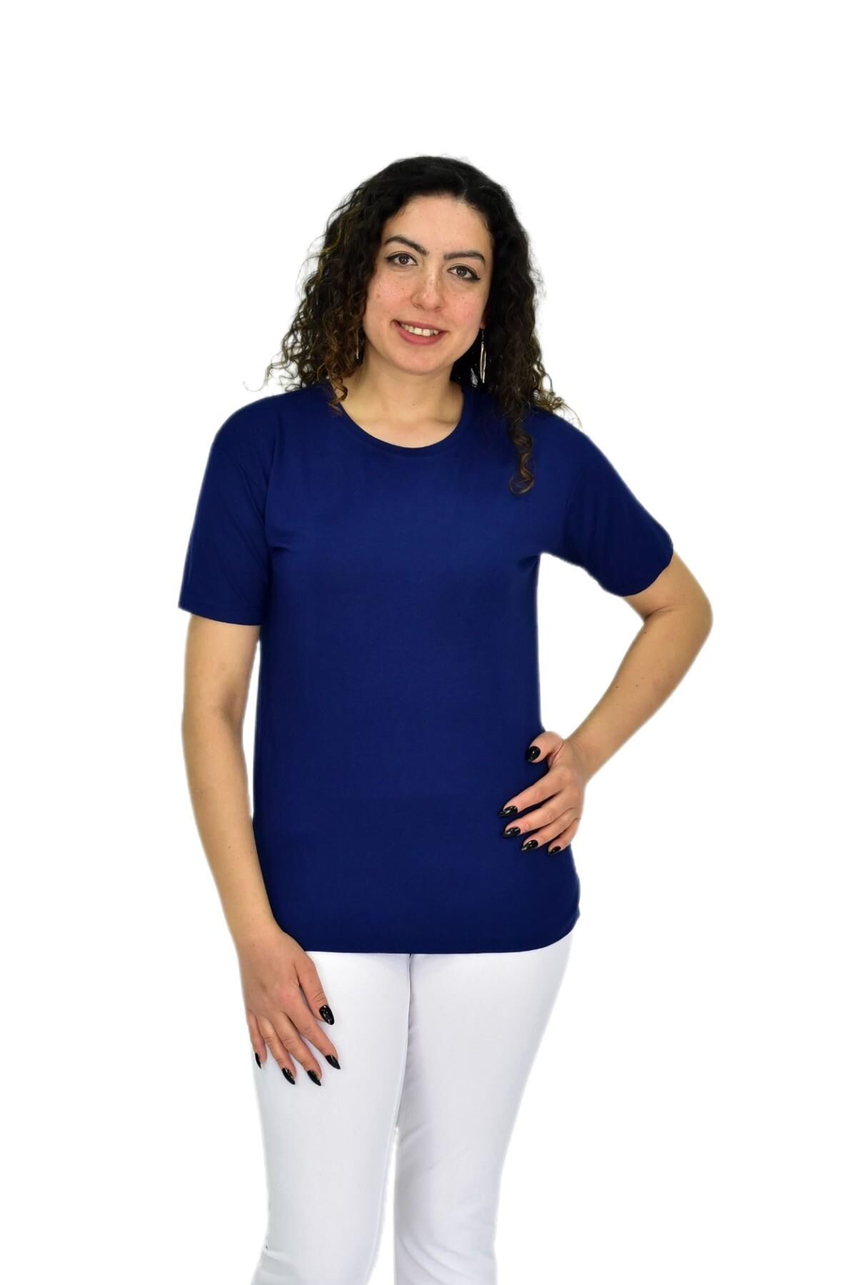 Kadın Yarım Kol Sıfıryaka Likralı Tişöt  BGL-ST04652 LACİVERT - M