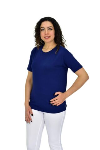 Kadın Yarım Kol Sıfıryaka Likralı Tişöt  BGL-ST04652 LACİVERT - M