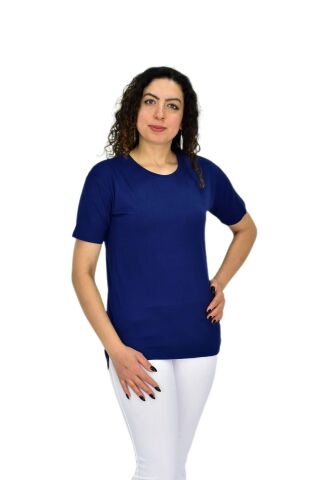 Kadın Yarım Kol Sıfıryaka Likralı Tişöt  BGL-ST04652 LACİVERT - M