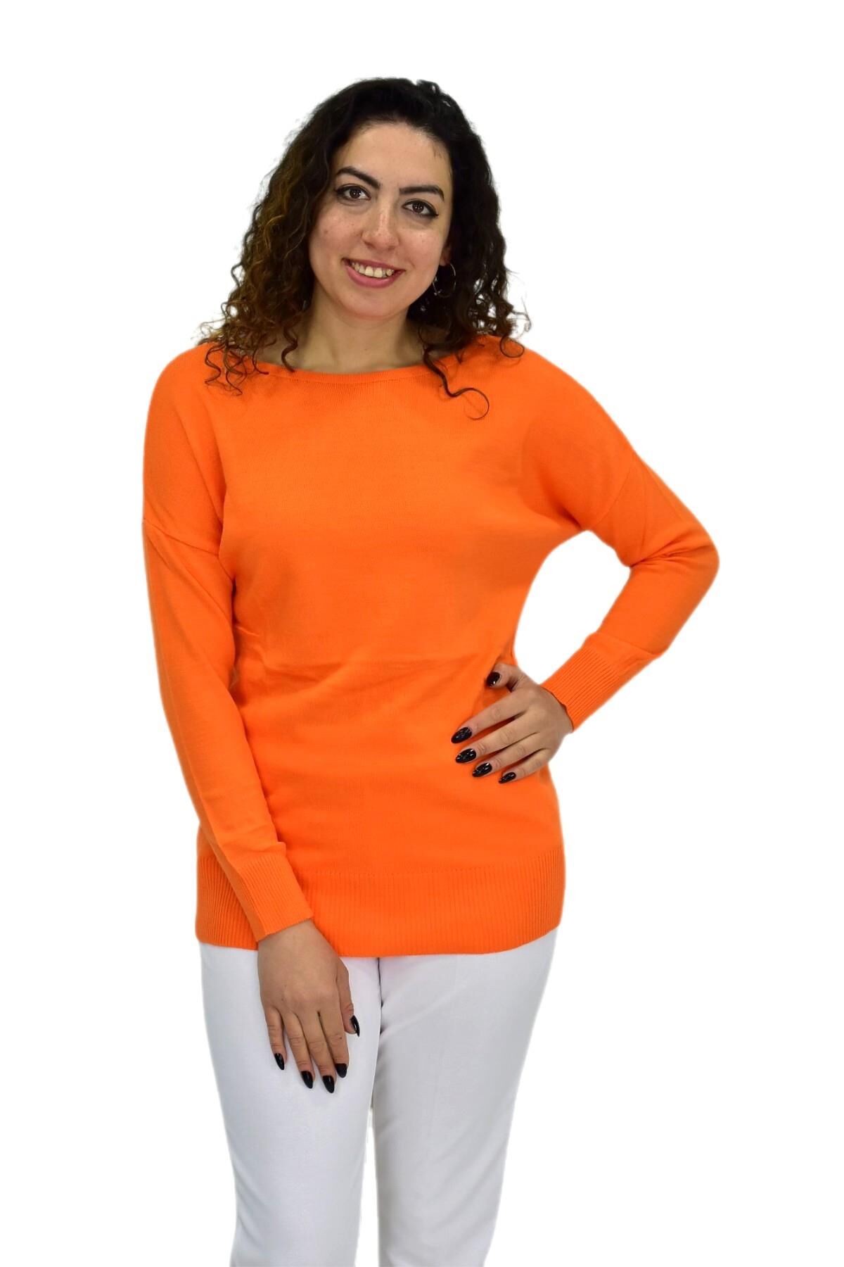Kadın Kayık Yaka Spor Kazak 12489 BGL-ST04098 TURUNCU - M/L