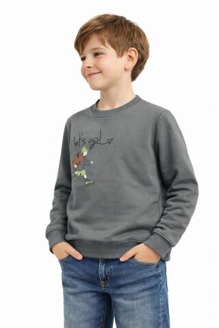 Erkek Çocuk Önü Arkası Baskılı Sweatshirt BGL-ST05243 YEŞİL - 12 YAŞ