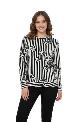 Kadın Sıfıryaka  Baskılı Bluz BGL-ST05110 SİYAH - 2XL