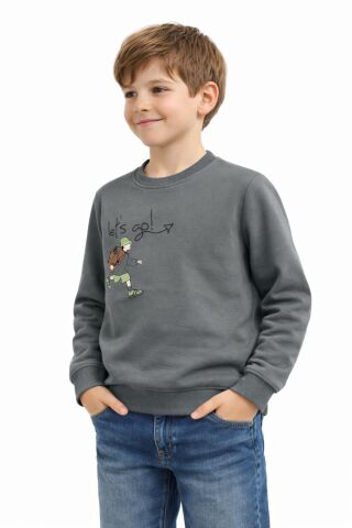 Erkek Çocuk Önü Arkası Baskılı Sweatshirt BGL-ST05243 YEŞİL - 10 YAŞ