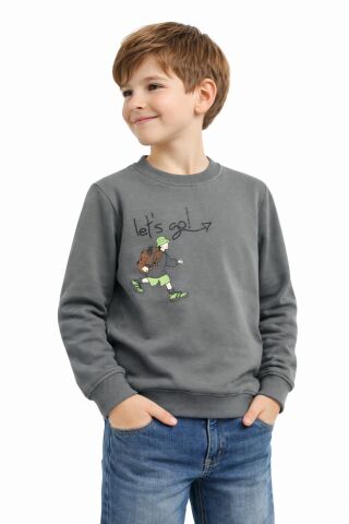 Erkek Çocuk Önü Arkası Baskılı Sweatshirt BGL-ST05243 YEŞİL - 11 YAŞ