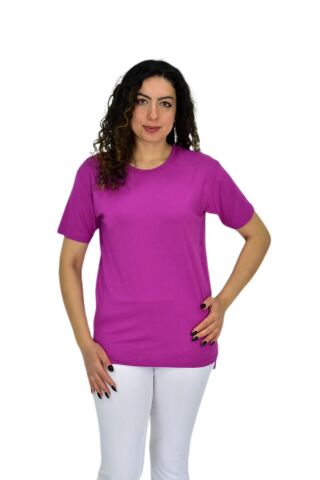 Kadın Yarım Kol Sıfıryaka Likralı Tişöt  BGL-ST04652 MOR - M