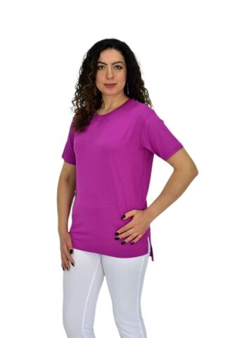 Kadın Yarım Kol Sıfıryaka Likralı Tişöt  BGL-ST04652 MOR - M