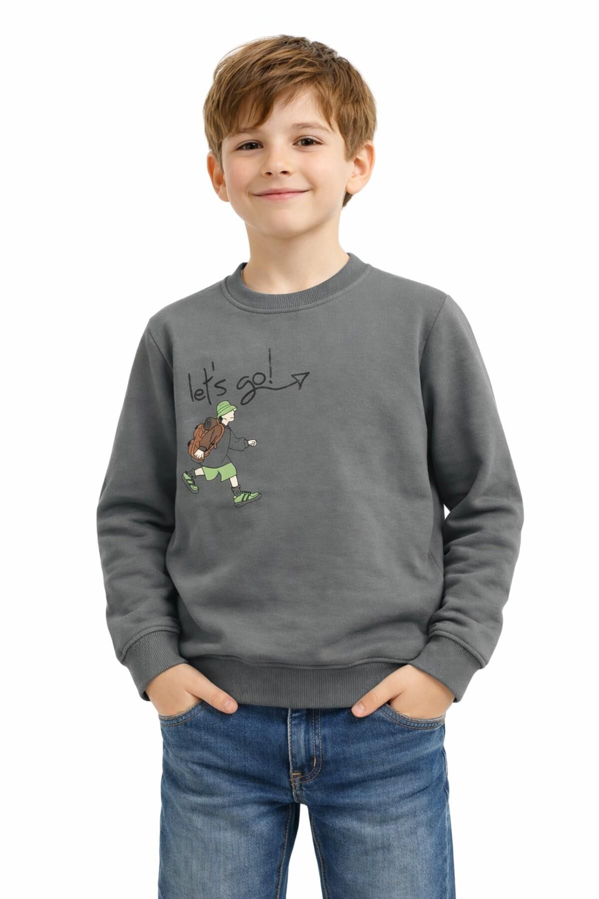 Erkek Çocuk Önü Arkası Baskılı Sweatshirt BGL-ST05243 YEŞİL - 12 YAŞ