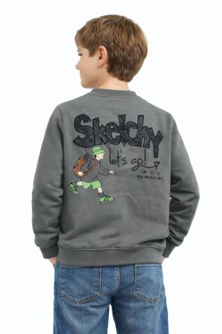 Erkek Çocuk Önü Arkası Baskılı Sweatshirt BGL-ST05243 YEŞİL - 12 YAŞ