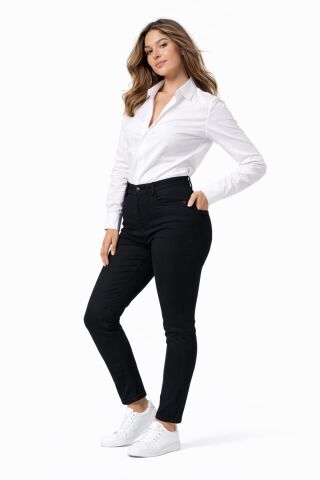 Kadın Bilek Jean Pantolon Beli Lastikli Düğmeli BGL-ST05384 SİYAH - 46