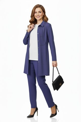 Kadın Taşlı Bluz Pantolon Tunik 3 Lü Takım BGL-ST04733 MAVİ - 44