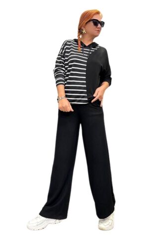 Kadın Triko Lastikli Bol Pantolon 12811 BGL-ST04224 SİYAH - S/M