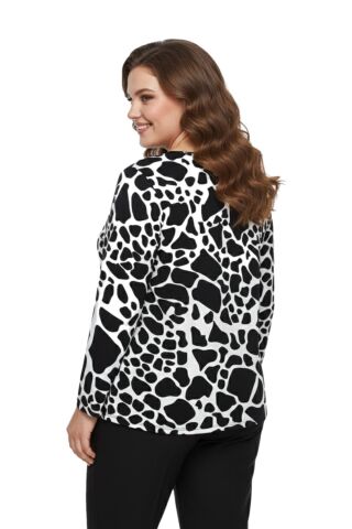 Kadın V Yaka Modelli Baskılı Bluz BGL-ST05103 SİYAH - 2XL