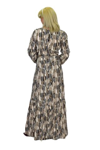 Kadın Empirme Çizğili Elbise BGL-ST03515 CAMEL - S