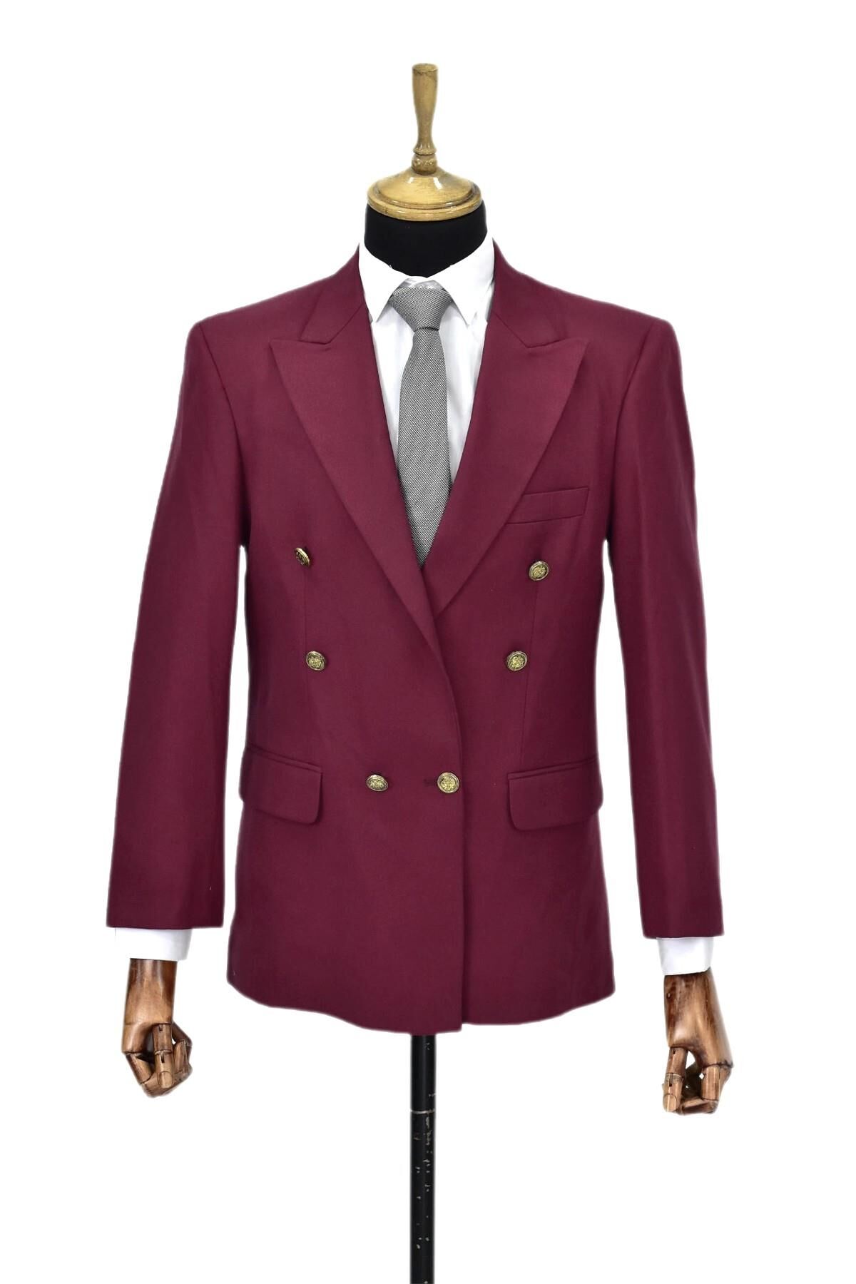 Erkek Bordo Renk, Kruvaze Tek Ceket Sivri Yaka BGL-KRV001 BORDO - 44