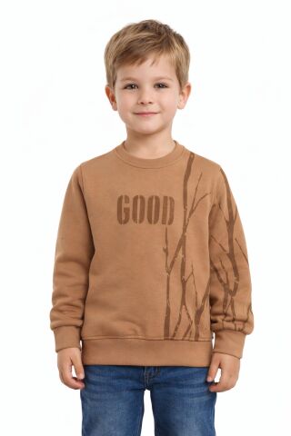 Erkek Çocuk Önü Arkası Baskılı Sweatshirt BGL-ST05241 CAMEL - 5 Yaş