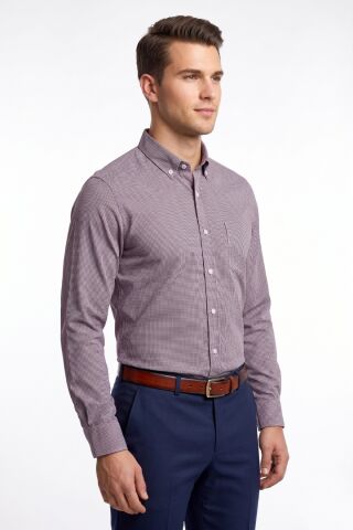 Erkek Klasik Tek Cepli Uzun Kol Gömlek 4074 BGL-ST05491 MÜRDÜM - XL