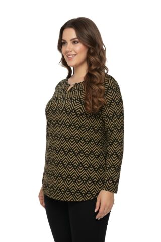 Kadın V Yaka Modelli Baskılı Bluz BGL-ST05104 A.KAHVE - M